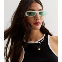Noisy May Cream Narrow Rectangle Frame Sunglasses New Look