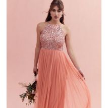 Maya Mid Pink Chiffon Sequin Halter Maxi Dress New Look