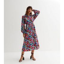 VILA Multicoloured Floral Belted Midi Shirt Dress New Look