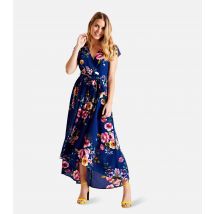 Women's Navy Floral Short Sleeve Midi Wrap Dress Mela New Look
