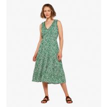 Women's Green Ditsy Floral Frill V Neck Tiered Midi Dress Apricot New Look