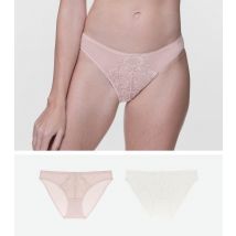 Women's 2 Pack Pink and Off White Lace Front Briefs Dorina New Look