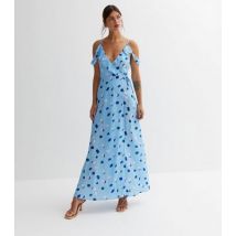 Cutie London Blue Polka Dot Frill Maxi Wrap Dress New Look