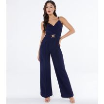 Women's Navy Buckle Belted Wide Leg Jumpsuit Quiz New Look