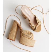 Women's Stone Raffia Studded Platform Sandals Public Desire New Look