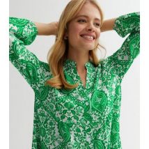 Cameo Rose Green Paisley V Neck Mini Smock Dress New Look