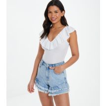 Women's White Frill Ribbed Bodysuit Quiz New Look