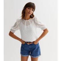 Women's White Spot Chiffon Puff Sleeve Blouse Gini London New Look