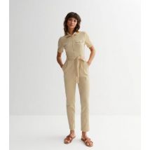Cameo Rose Stone Belted Utility Jumpsuit New Look
