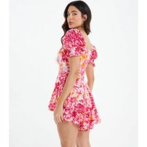 QUIZ Pink Tie Dye Frill Playsuit New Look