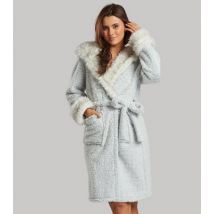 Loungeable Pale Grey Fleece Faux Fur Trim Dressing Gown New Look