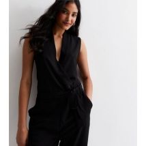 JDY Black Sleeveless Wrap Belted Jumpsuit New Look