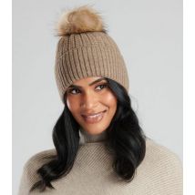South Beach Light Brown Knit Faux Fur Bobble Hat New Look