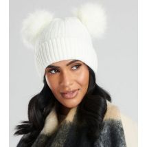 South Beach White Knit Double Faux Fur Bobble Hat New Look