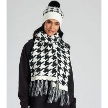 South Beach Black Dogtooth Knit Hat and Scarf Set New Look