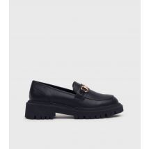 Women's Black Leather-Look Bar Trim Chunky Loafers London Rebel New Look