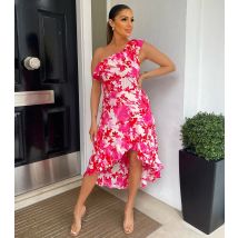 Women's Pink Floral One Shoulder Midi Dress AX Paris New Look