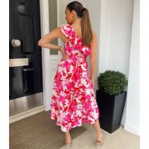 AX Paris Pink Floral One Shoulder Midi Dress New Look