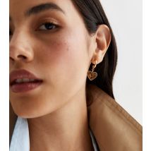 Gold Glitter Heart Drop Earrings New Look