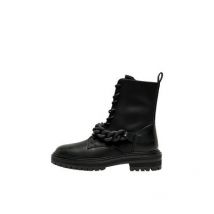 ONLY Black Leather-Look Chain Trim Boots New Look