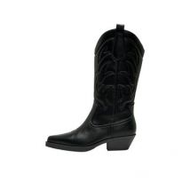 ONLY Black Leather-Look Block Heel Cowboy Boots New Look