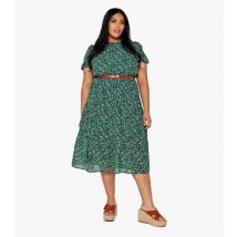 Women's Plus Size Green Floral Ditsy Midi Dress Curves Apricot New Look