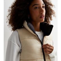 Women's Stone Reversible Crop Puffer Gilet Cameo Rose New Look