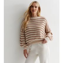 Women's Off White Stripe Knitted Jumper Cameo Rose New Look