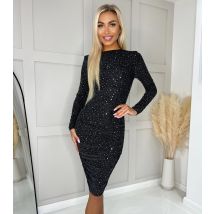 Women's Black Glitter Bodycon Midi Dress AX Paris New Look