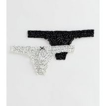 2 Pack Black and White Spot Frill Thongs New Look