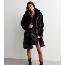 Women's Black Collared Faux Fur Coat Gini London New Look