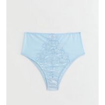 Curves Pale Blue Floral Embroidered High Waist Brazilian Briefs New Look