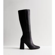 Women's Apology Black Faux Leather Block Heel Knee High Boots Public Desire New Look