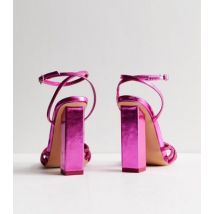 Public Desire Mid Pink Metallic Knot Block Heel Sandals New Look