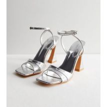 Public Desire Silver Open Toe Block Heeled Sandals New Look