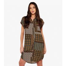 Women's Mustard Patchwork Mini Shirt Dress Apricot New Look