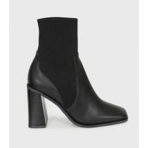 London Rebel Black Leather-Look Block Heel Sock Boots New Look
