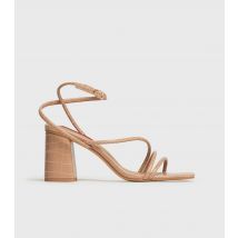 Women's Pale Pink Faux Croc Strappy Block Heel Sandals London Rebel New Look