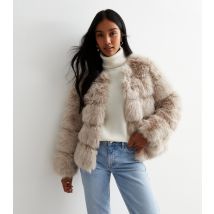 Women's Stone Faux Fur Jacket Gini London New Look