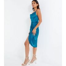 QUIZ Teal Satin Ruched Strappy Midi Dress New Look