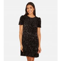 Women's Black Sequin Short Sleeve Mini Dress Mela New Look