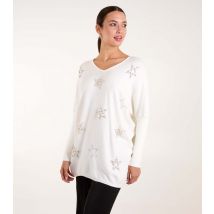 Women's White Fine Knit Faux Pearl Star Jumper Blue Vanilla New Look