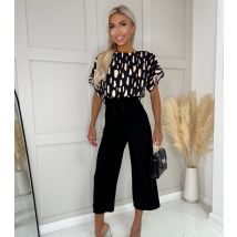 Women's Black Abstract Print Wide Leg Crop Jumpsuit Missfiga New Look