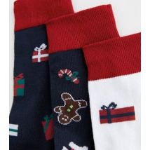 Men's Jack & Jones 3 Pack Navy Gingerbread Christmas Socks Gift Set New Look