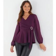 Women's Dark Purple Buckle Peplum Top Quiz New Look