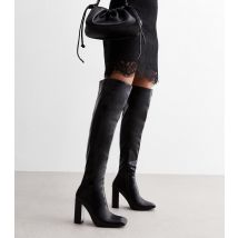 Women's Black Leather-Look Block Heel Boots Public Desire New Look