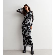 Women's Black Tie Dye Print Mesh Bodycon Midi Dress ONLY New Look