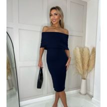 Missfiga Navy Bardot Bodycon Midi Dress New Look