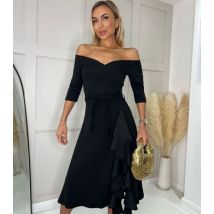 Missfiga Black Bardot Ruffle Midi Dress New Look