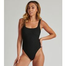 Women's Black Crinkled Swimsuit South Beach New Look